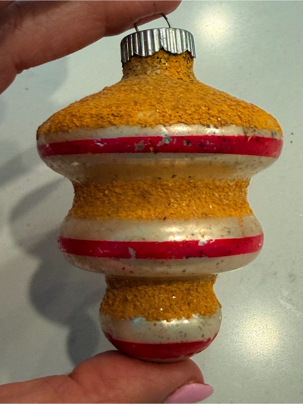 Vintage Shiny Brite  Gold Mica and Red Holiday Ornament #3